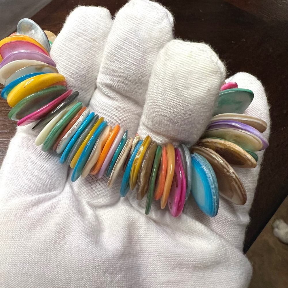 Colorful Shell Bracelet - Stretchy‎ Band - Funky Boho Chic Jewelry Bohemian - Picture 2 of 6